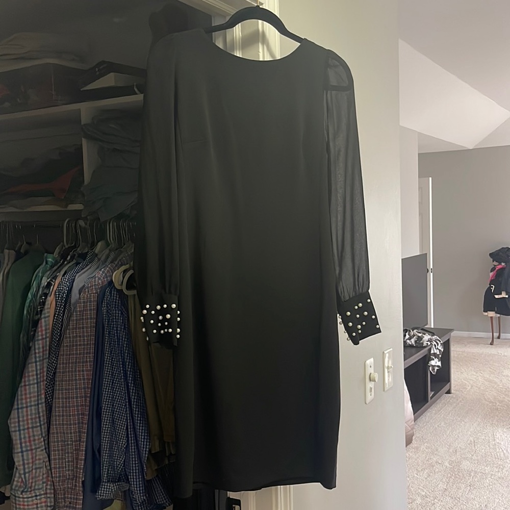 Karl Lagerfeld Paris Size 4 black dress with pearl cuffs